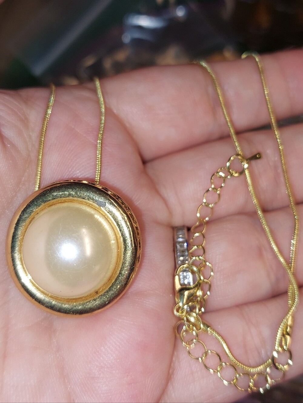 Upcycled Gold-Tone Faux Pearl Pendant Necklace - Unbranded